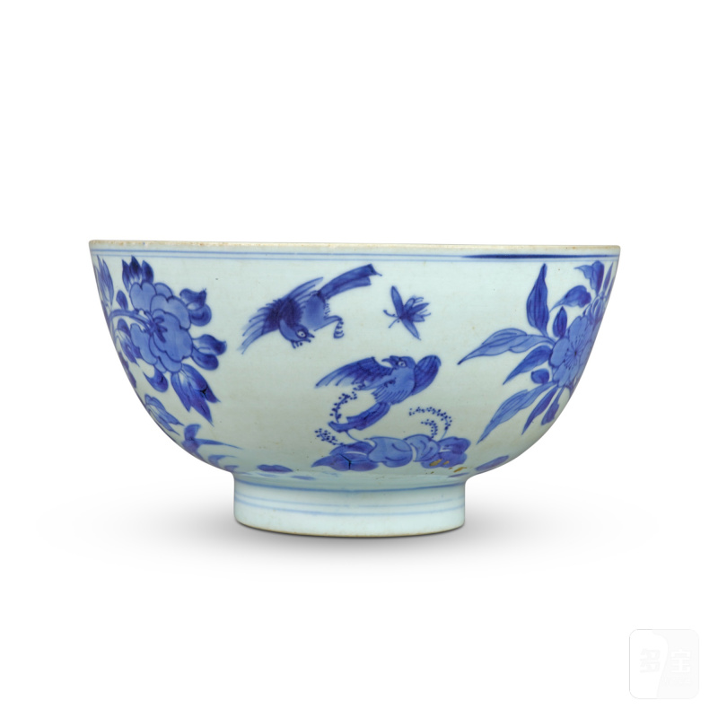 清順治 青花花鳥圖盌 - 图2